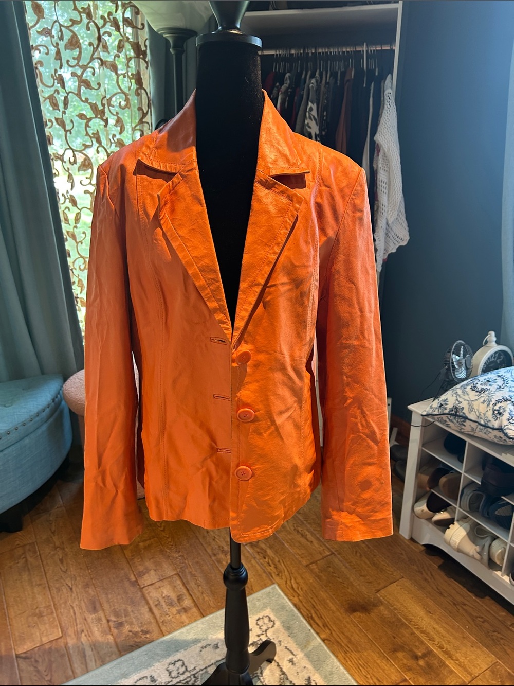 Dialogue Orange Leather Blazer Jacket